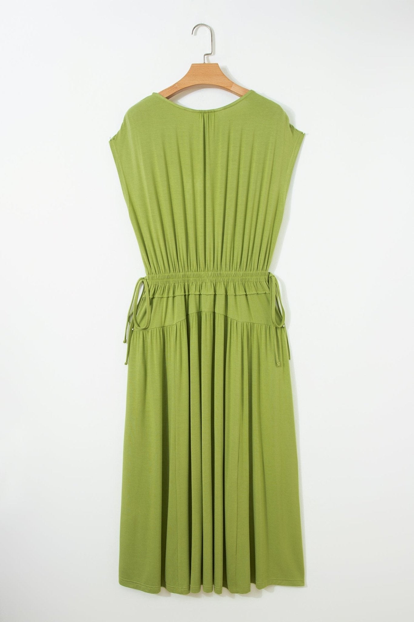 Solid V-Neck Cap Sleeve Elastic Waist Dress - Rooted & Reckless Co.