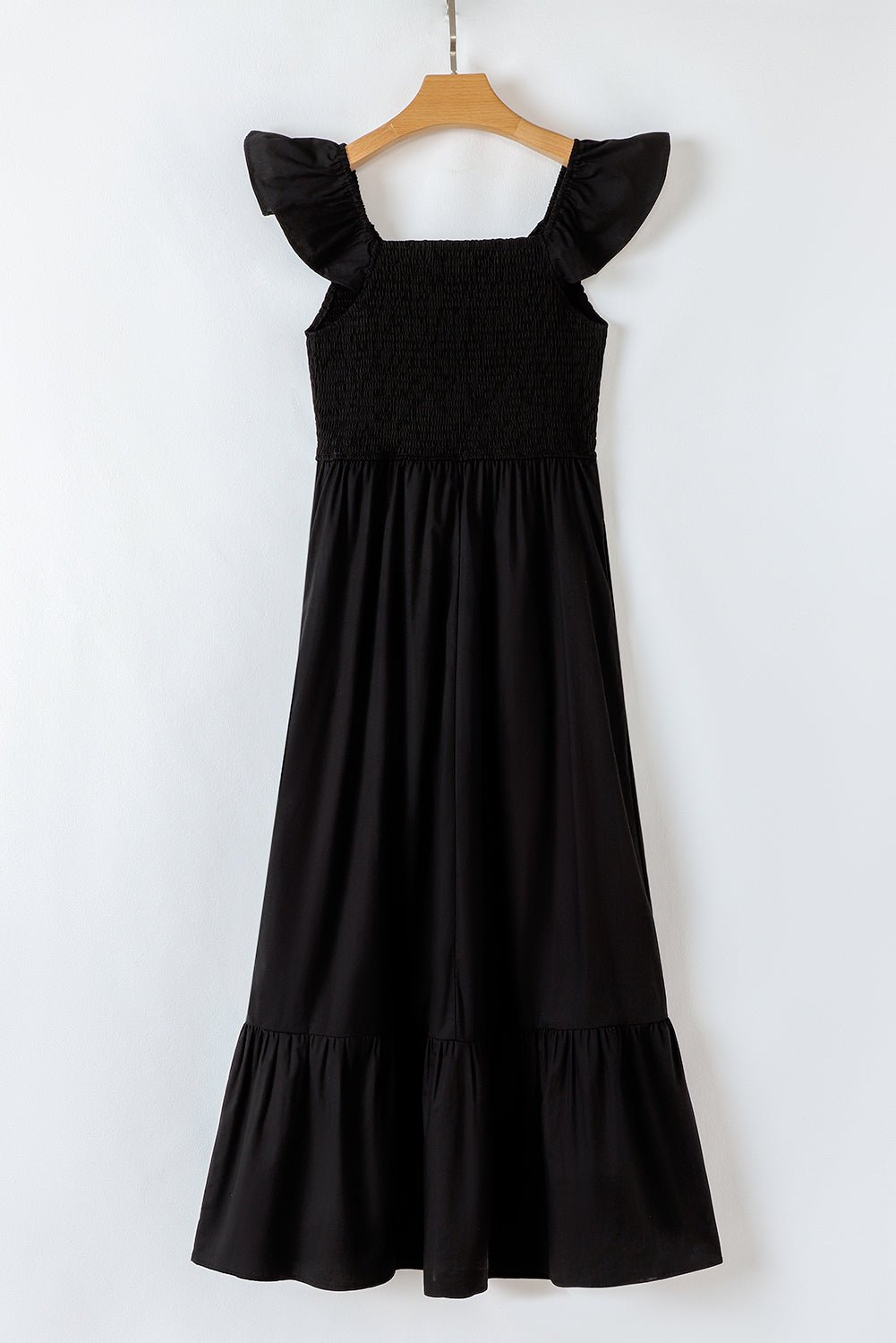 Solid V-Neck Flutter Sleeve Ruffle Maxi Dress - Rooted & Reckless Co.