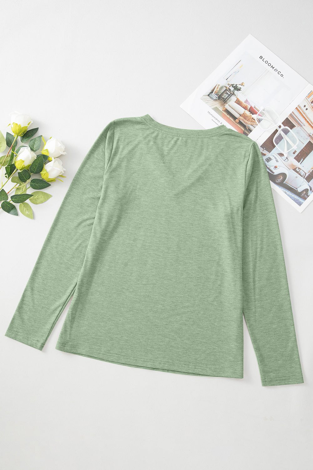 Solid V-Neck Long Sleeve Knit Top - Rooted & Reckless Co.