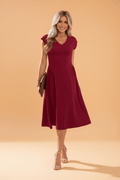 Solid V-Neck Pleated Flared Midi Dress - Rooted & Reckless Co.