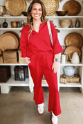 Solid V-Neck Pullover and Drawstring Pants Set - Rooted & Reckless Co.