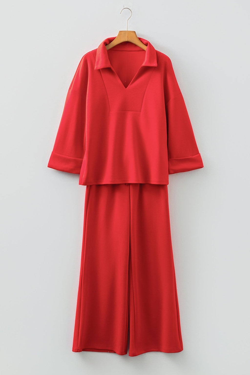 Solid V-Neck Pullover and Drawstring Pants Set - Rooted & Reckless Co.