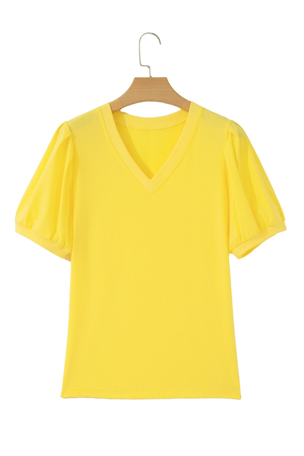 Solid V-Neck Short Puff Sleeve Blouse - Rooted & Reckless Co.