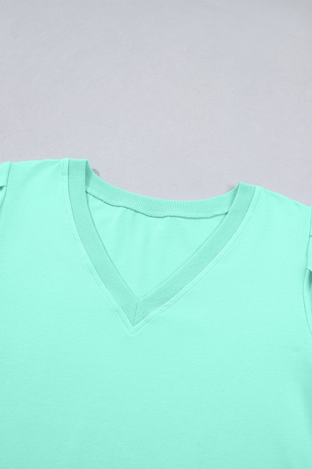 Solid V-Neck Short Puff Sleeve Blouse - Rooted & Reckless Co.