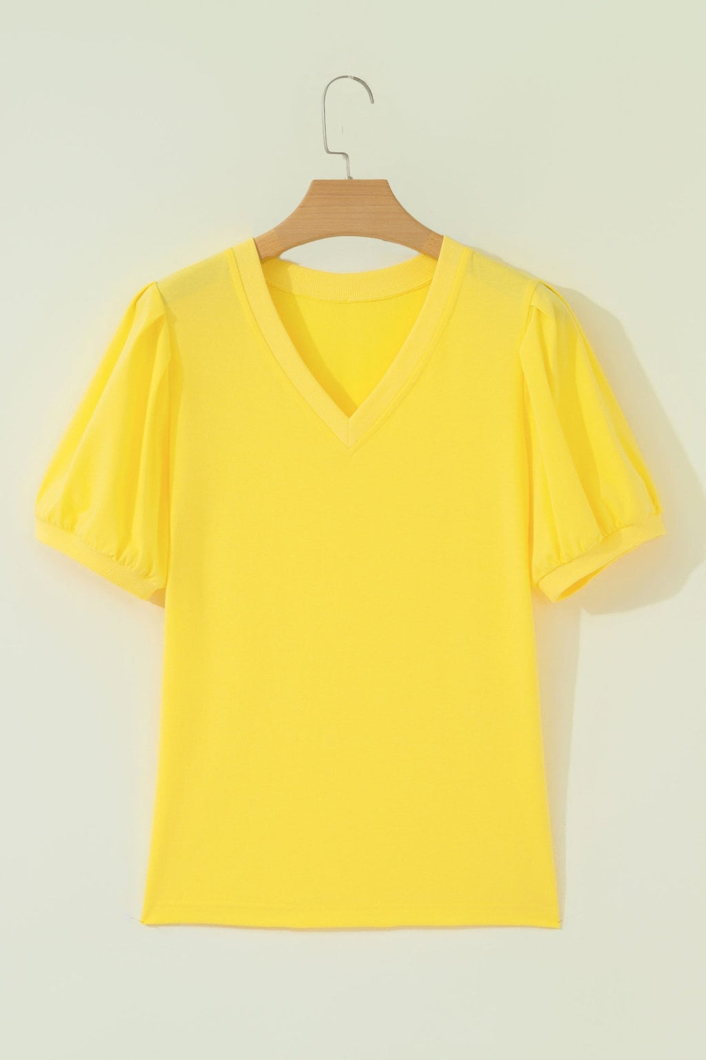 Solid V-Neck Short Puff Sleeve Blouse - Rooted & Reckless Co.
