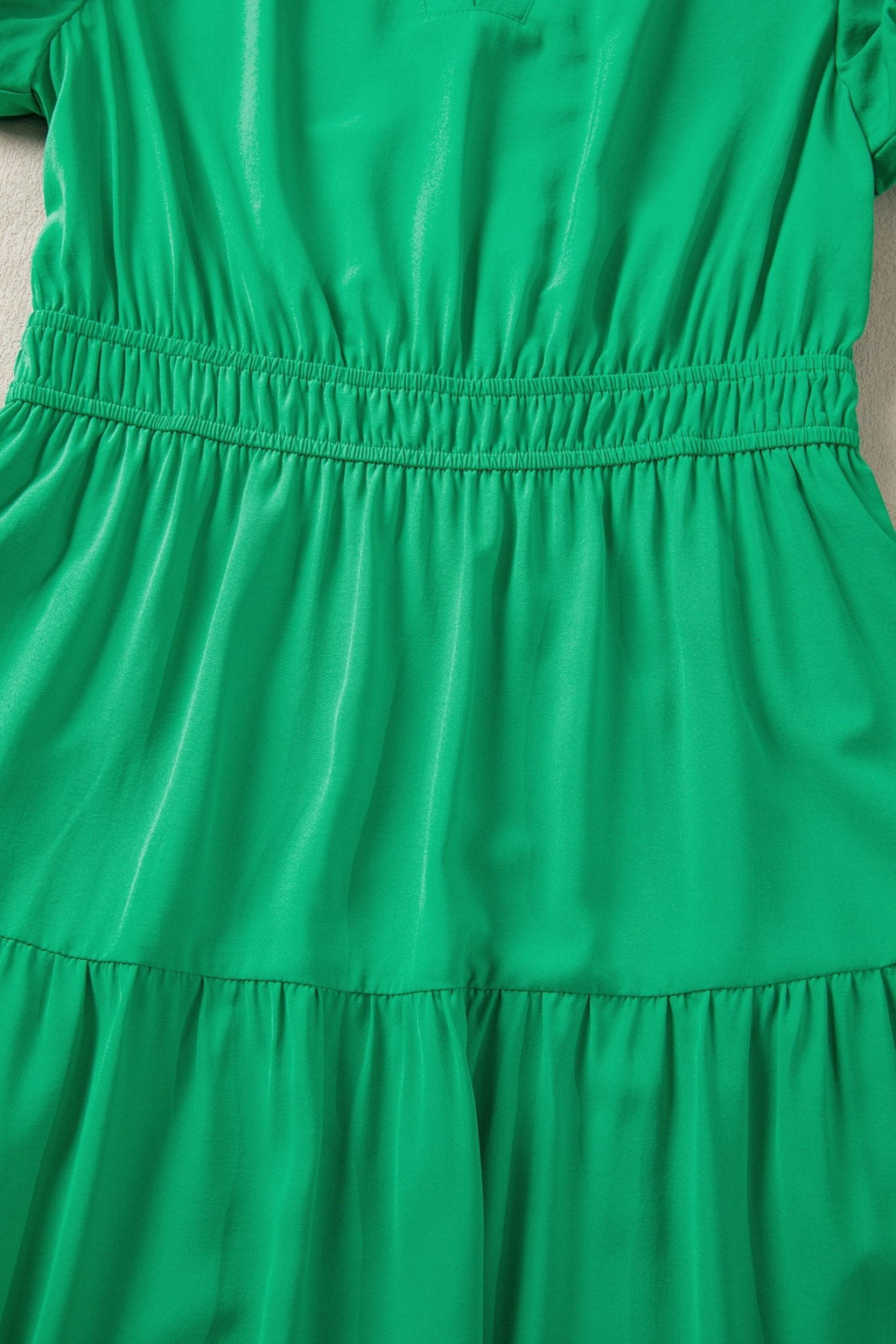 Solid V-Neck Short Puff Sleeve Tiered Maxi Dress - Rooted & Reckless Co.