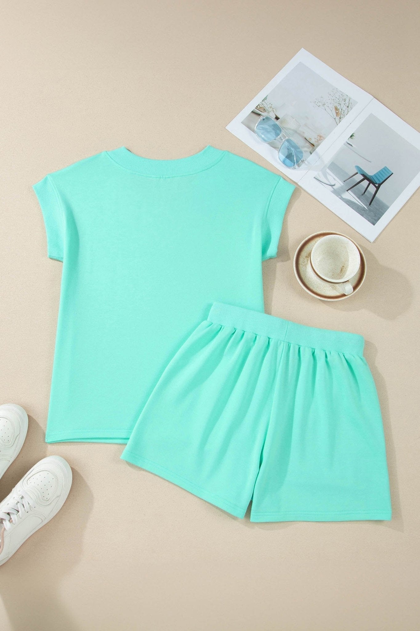 Solid V-Neck Short Sleeve Top & Drawstring Shorts Set - Rooted & Reckless Co.