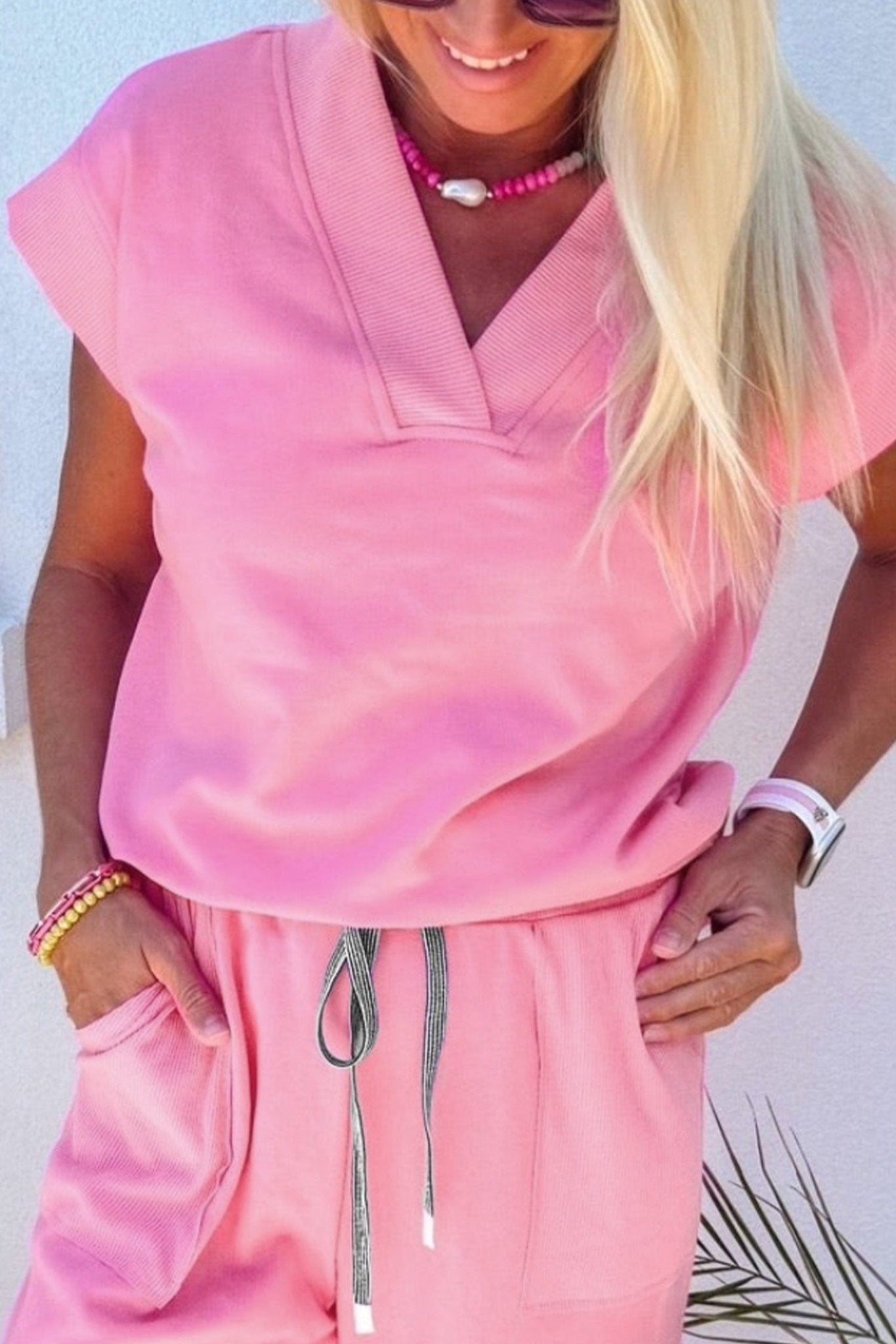 Solid V-Neck Tee & Drawstring Pants Set - Rooted & Reckless Co.
