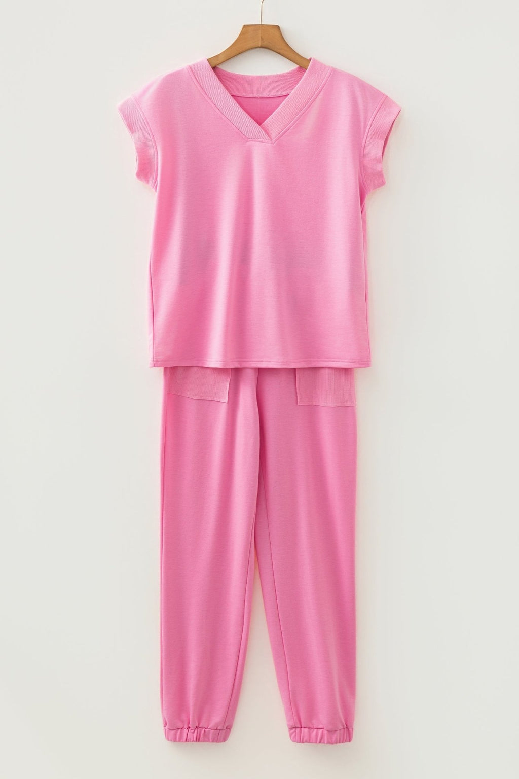 Solid V-Neck Tee & Drawstring Pants Set - Rooted & Reckless Co.