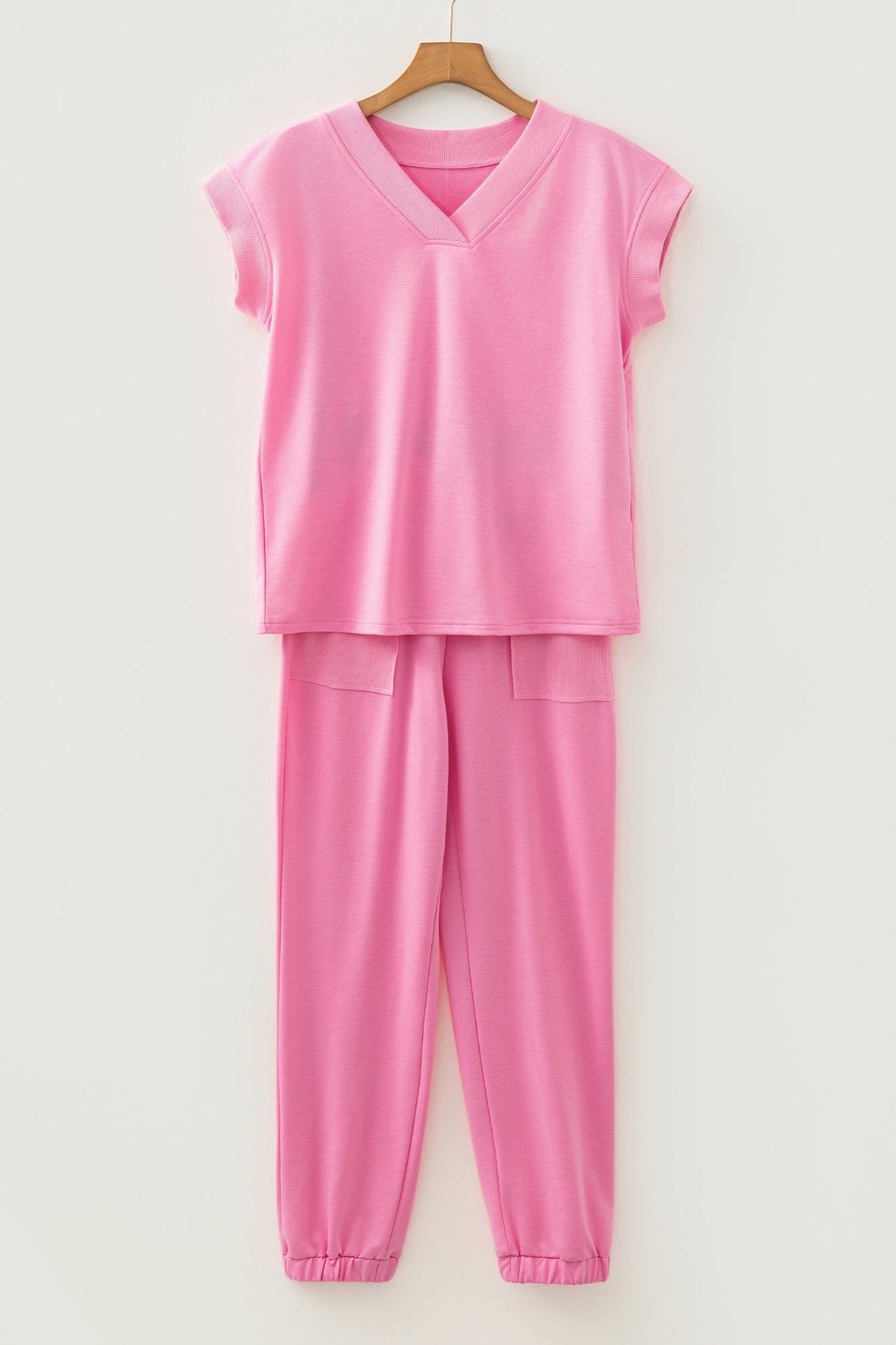 Solid V-Neck Tee & Drawstring Pants Set - Rooted & Reckless Co.
