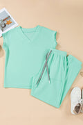 Solid V-Neck Tee & Drawstring Pants Set - Rooted & Reckless Co.