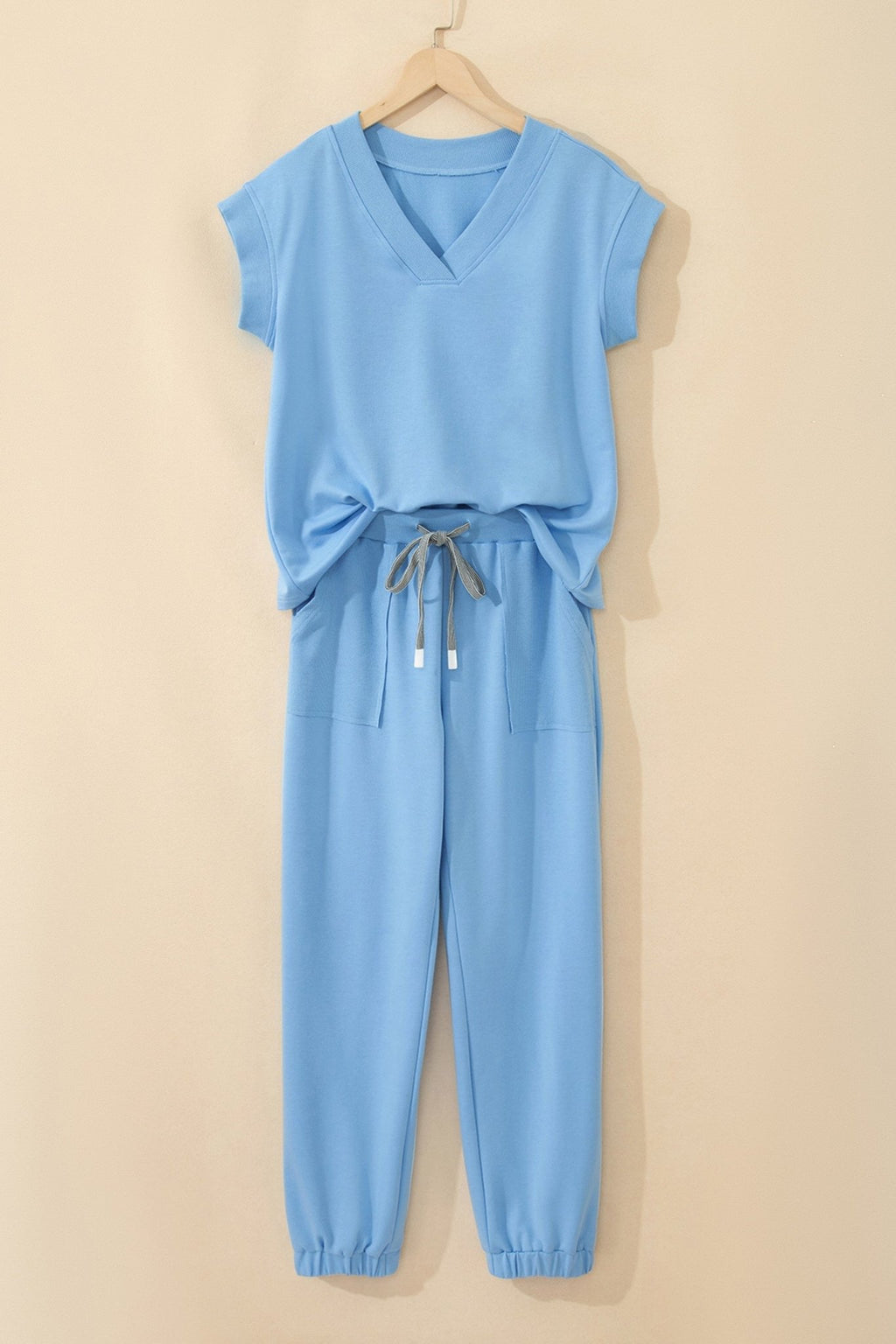 Solid V-Neck Tee & Drawstring Pants Set - Rooted & Reckless Co.