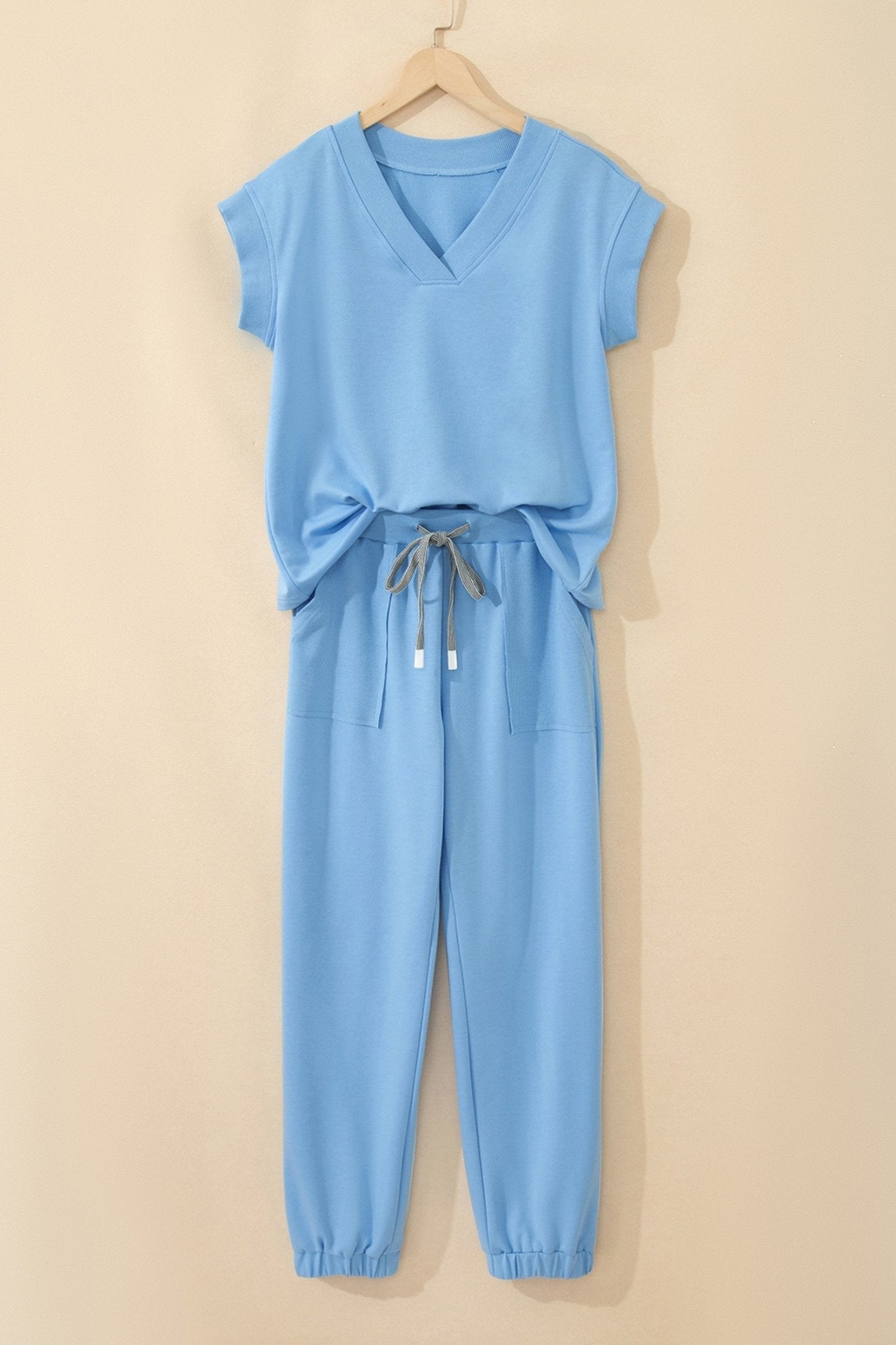 Solid V-Neck Tee & Drawstring Pants Set - Rooted & Reckless Co.