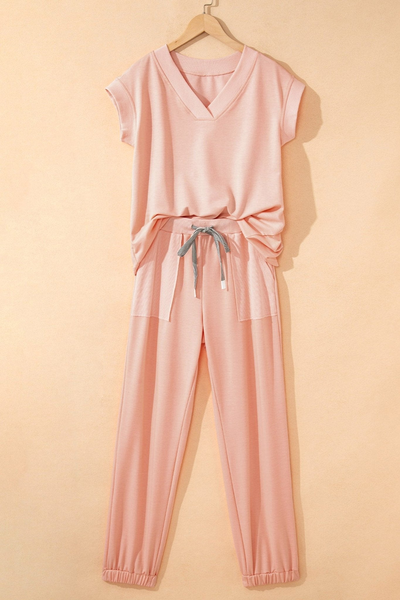 Solid V-Neck Tee & Drawstring Pants Set - Rooted & Reckless Co.