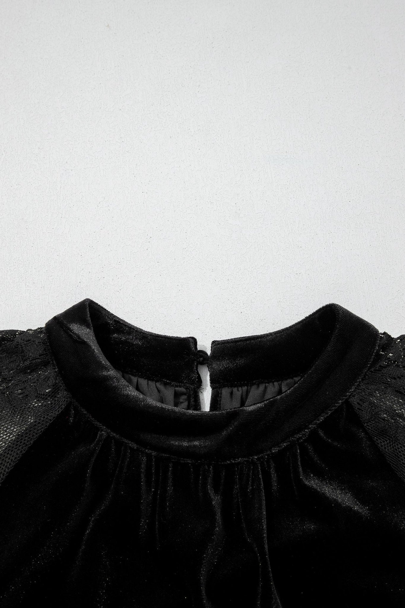 Solid Velvet Patchwork Sheer Lace Long Sleeve Blouse - Rooted & Reckless Co.