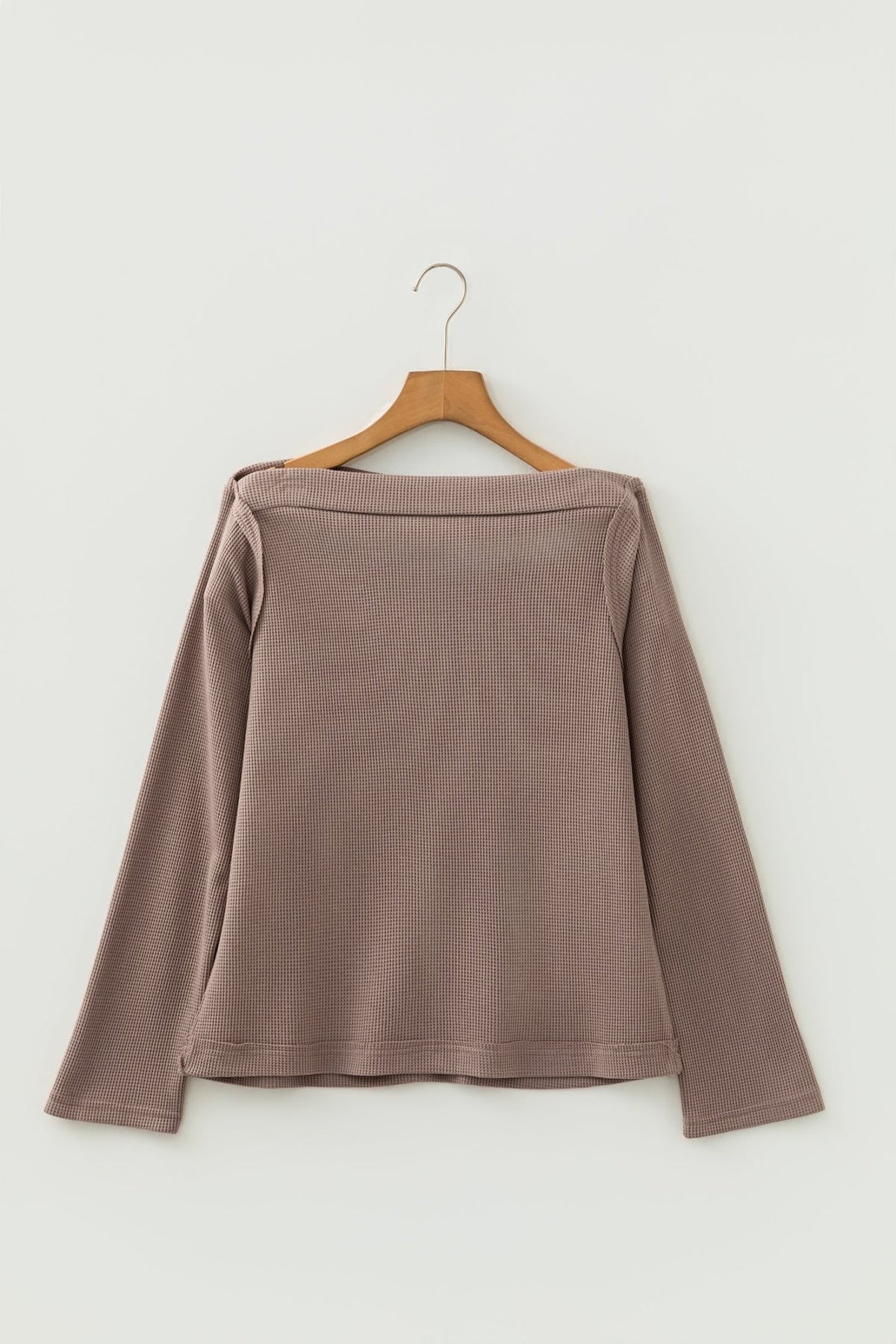 Solid Waffle Knit Asymmetric Neck Long Sleeve Top - Rooted & Reckless Co.