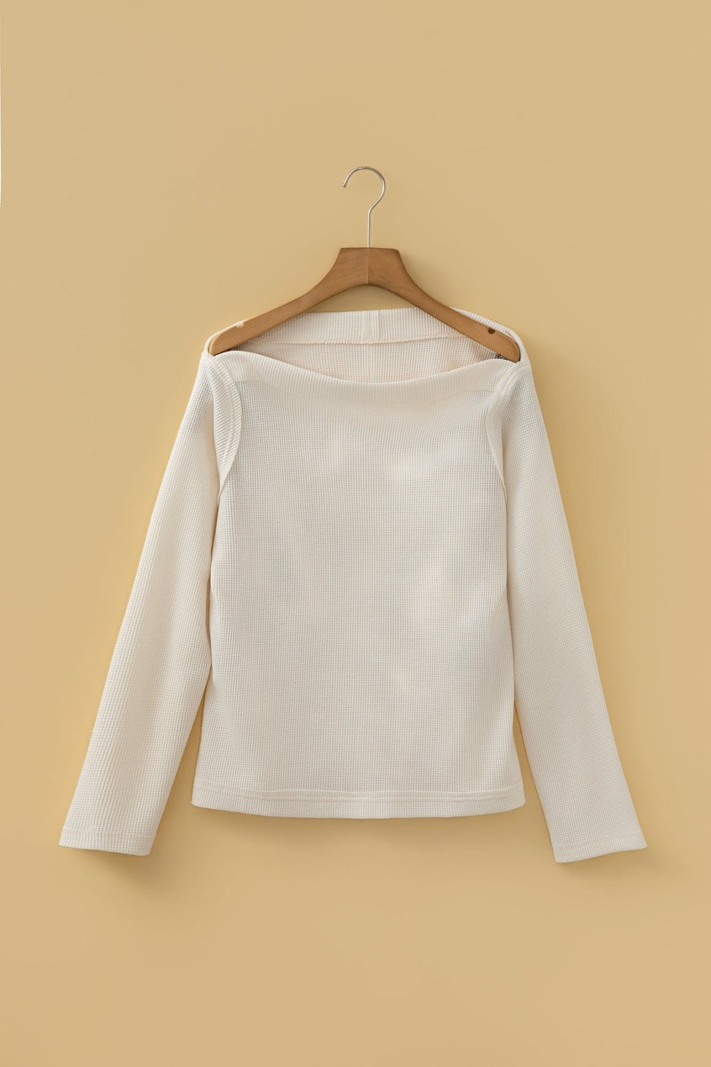 Solid Waffle Knit Asymmetric Neck Long Sleeve Top - Rooted & Reckless Co.