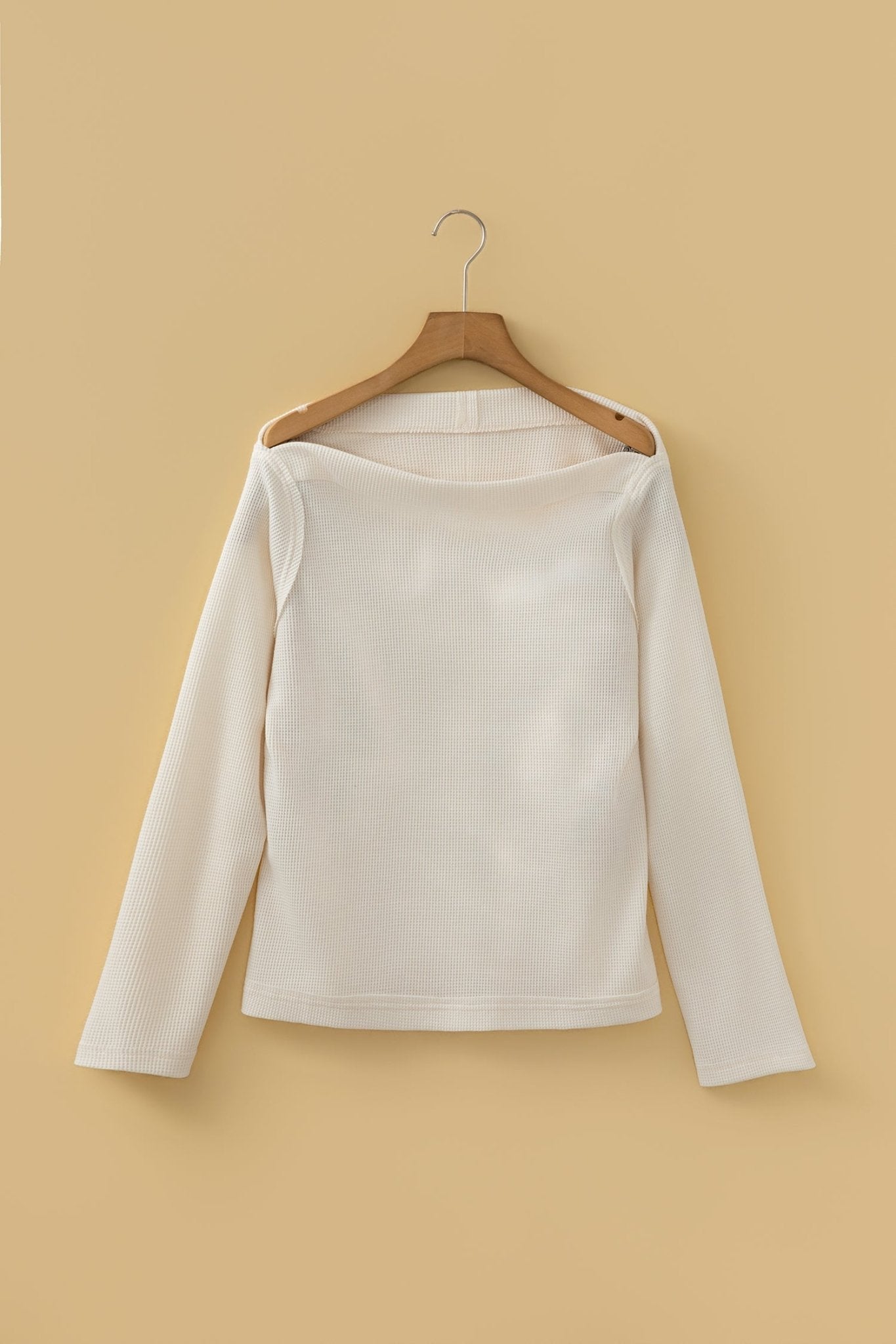 Solid Waffle Knit Asymmetric Neck Long Sleeve Top - Rooted & Reckless Co.