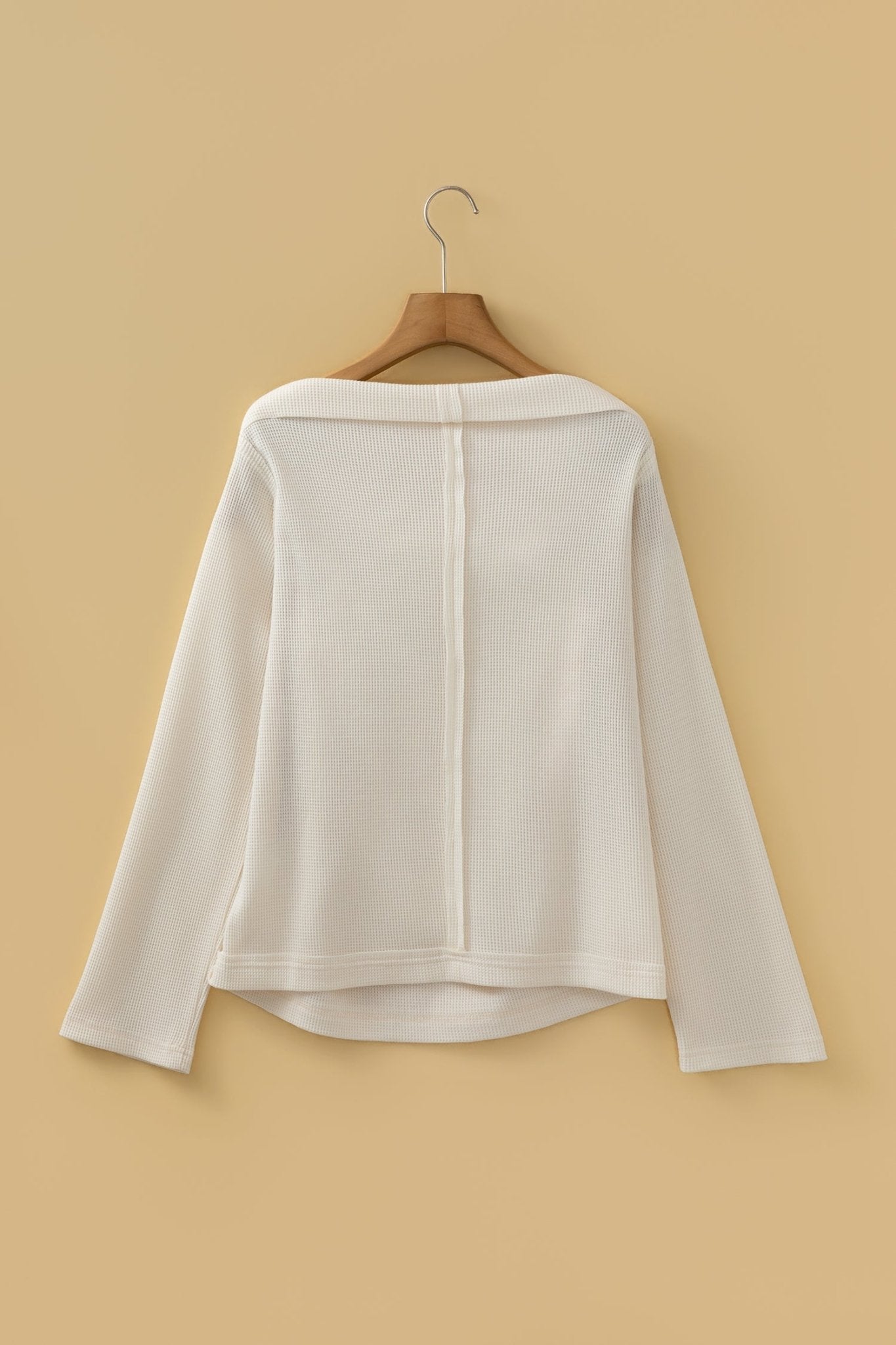 Solid Waffle Knit Asymmetric Neck Long Sleeve Top - Rooted & Reckless Co.