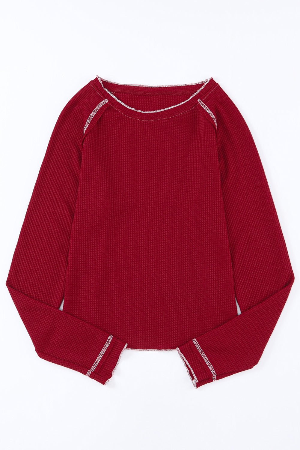 Solid Waffle Knit Round Neck Long Sleeve Top - Rooted & Reckless Co.