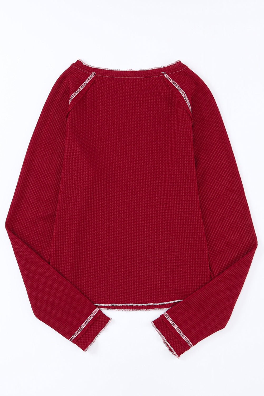 Solid Waffle Knit Round Neck Long Sleeve Top - Rooted & Reckless Co.