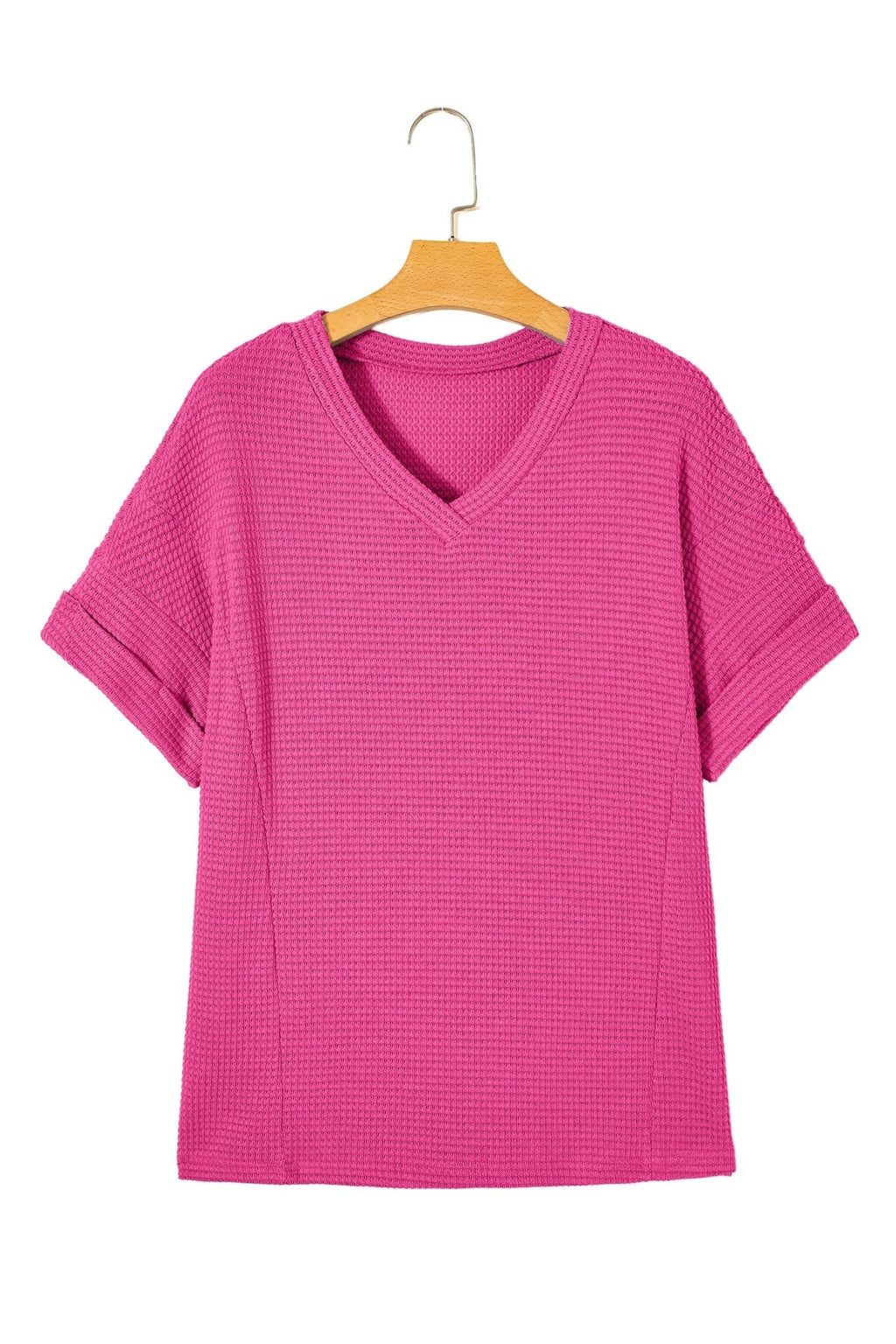 Solid Waffle Knit V-Neck Short Sleeve Top - Rooted & Reckless Co.