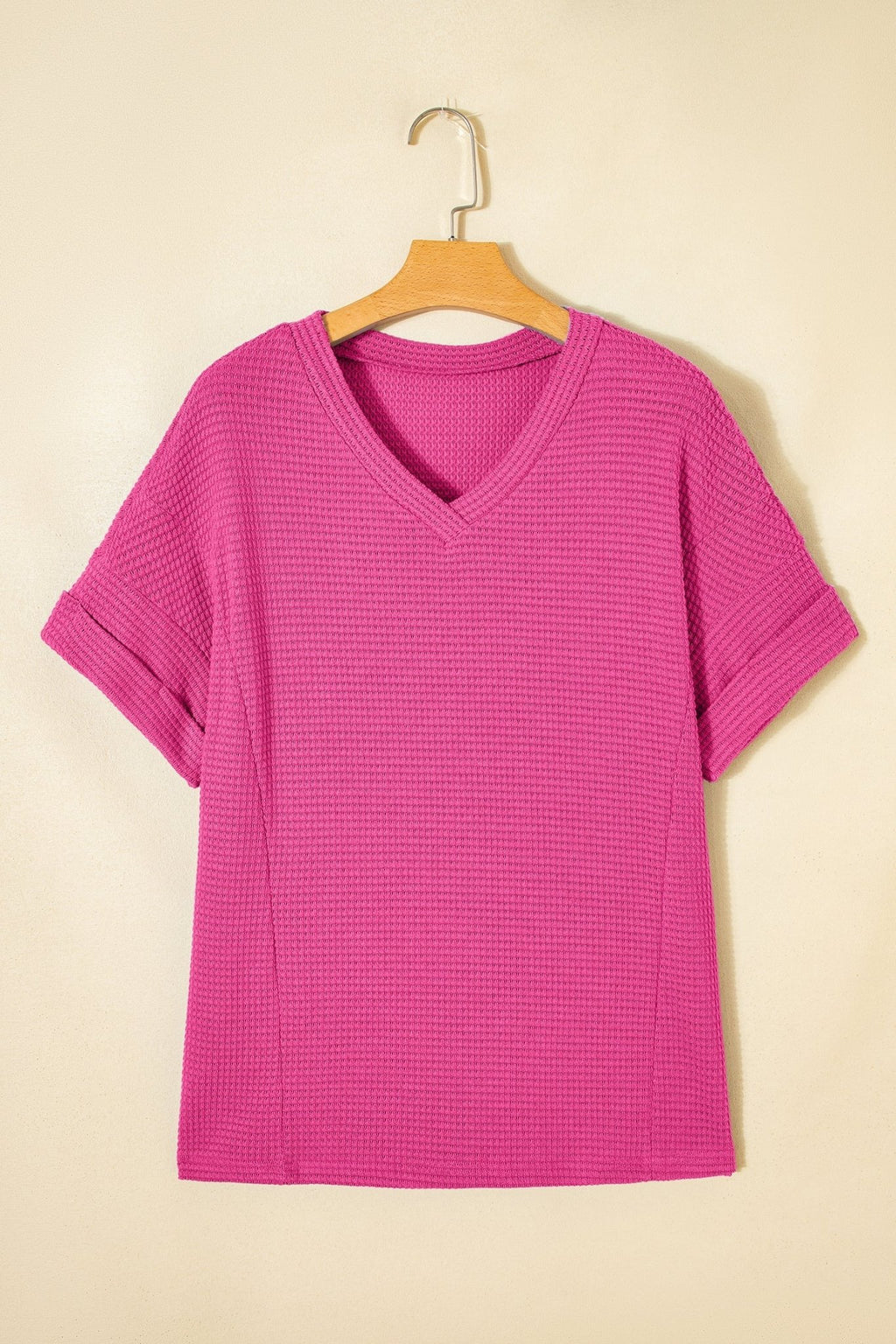 Solid Waffle Knit V-Neck Short Sleeve Top - Rooted & Reckless Co.