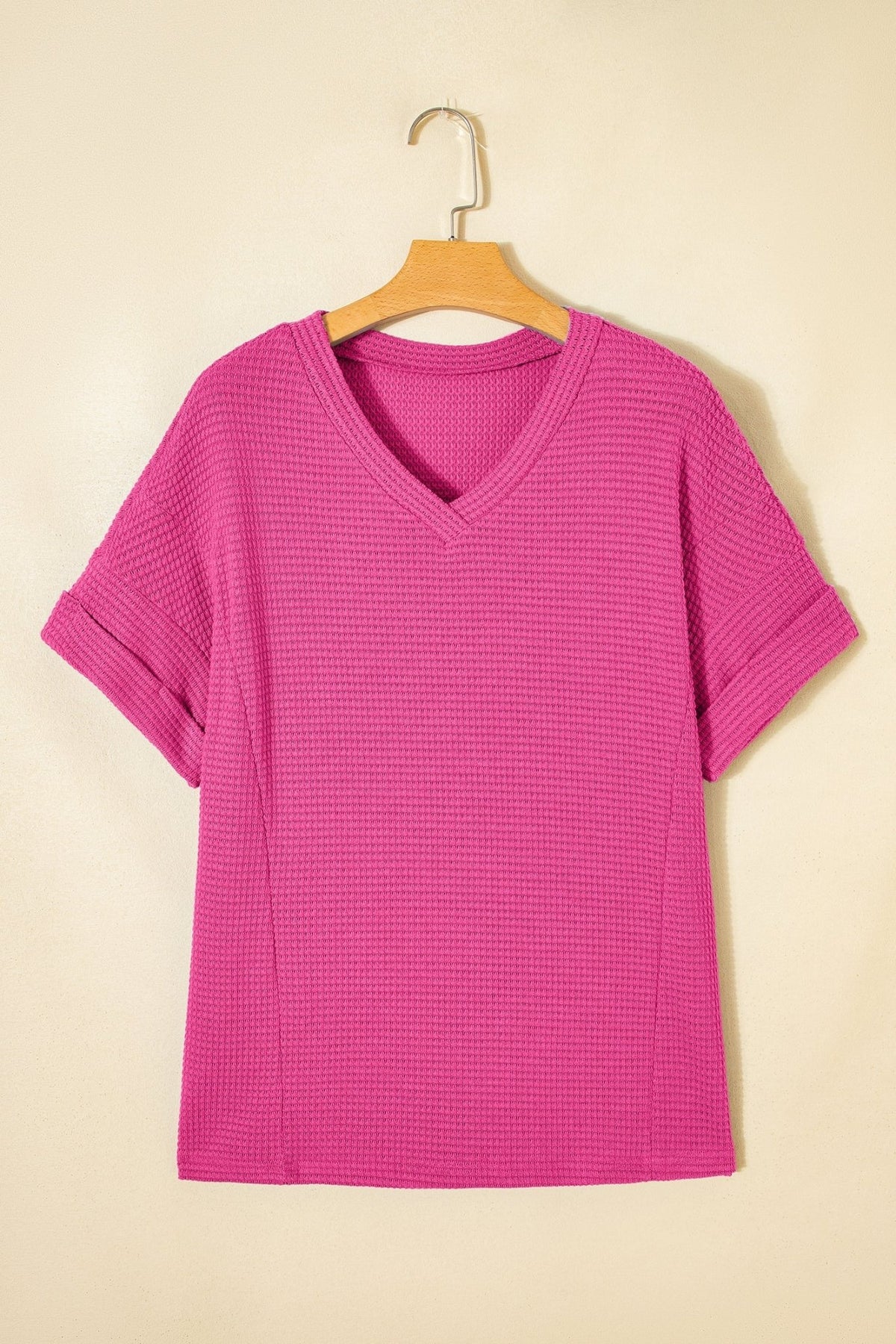 Solid Waffle Knit V-Neck Short Sleeve Top - Rooted & Reckless Co.