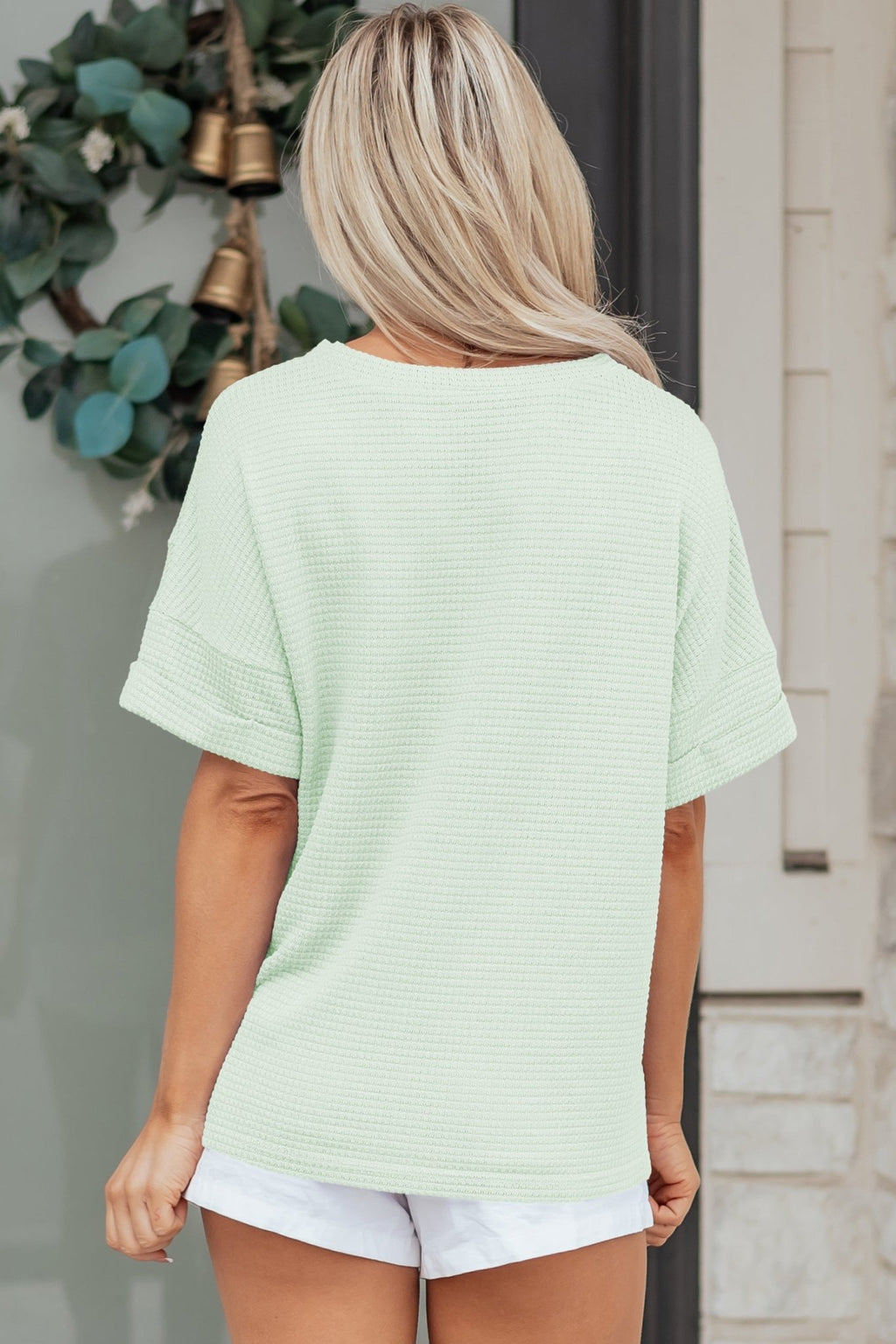 Solid Waffle Knit V-Neck Short Sleeve Top - Rooted & Reckless Co.