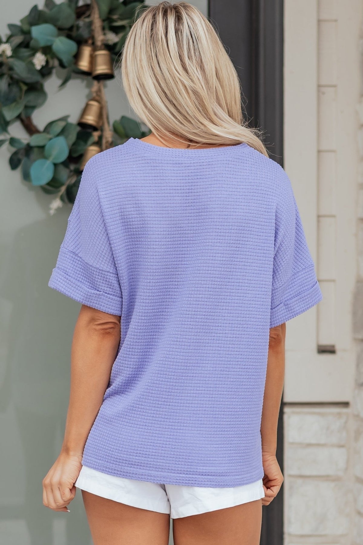 Solid Waffle Knit V-Neck Short Sleeve Top - Rooted & Reckless Co.