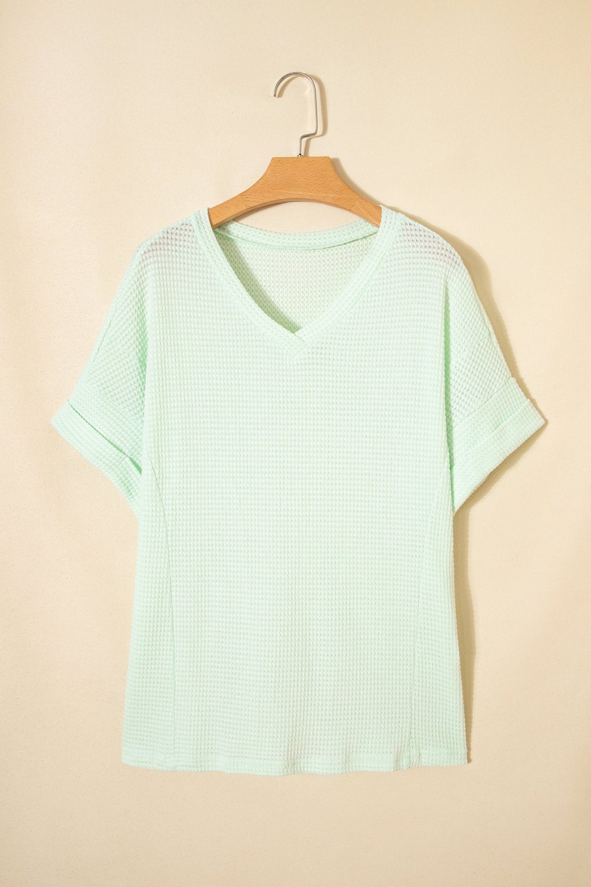 Solid Waffle Knit V-Neck Short Sleeve Top - Rooted & Reckless Co.