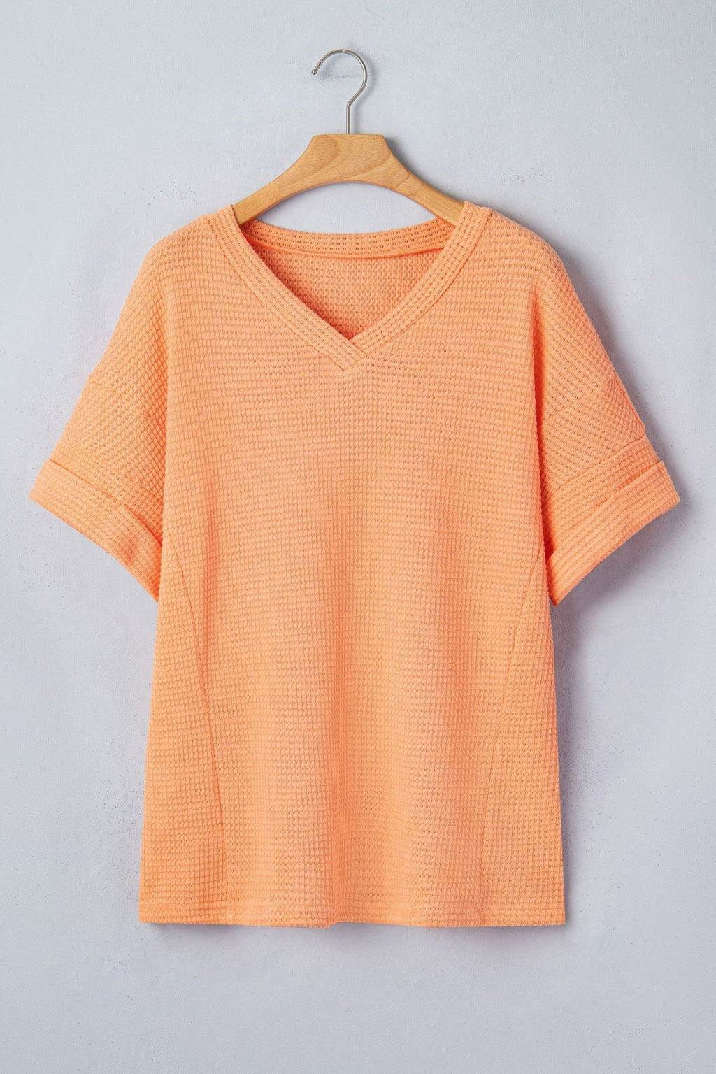 Solid Waffle Knit V-Neck Short Sleeve Top - Rooted & Reckless Co.