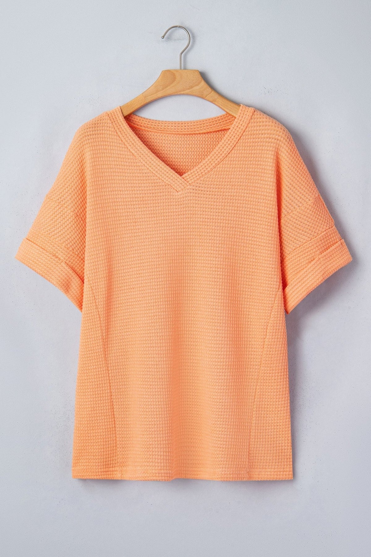 Solid Waffle Knit V-Neck Short Sleeve Top - Rooted & Reckless Co.