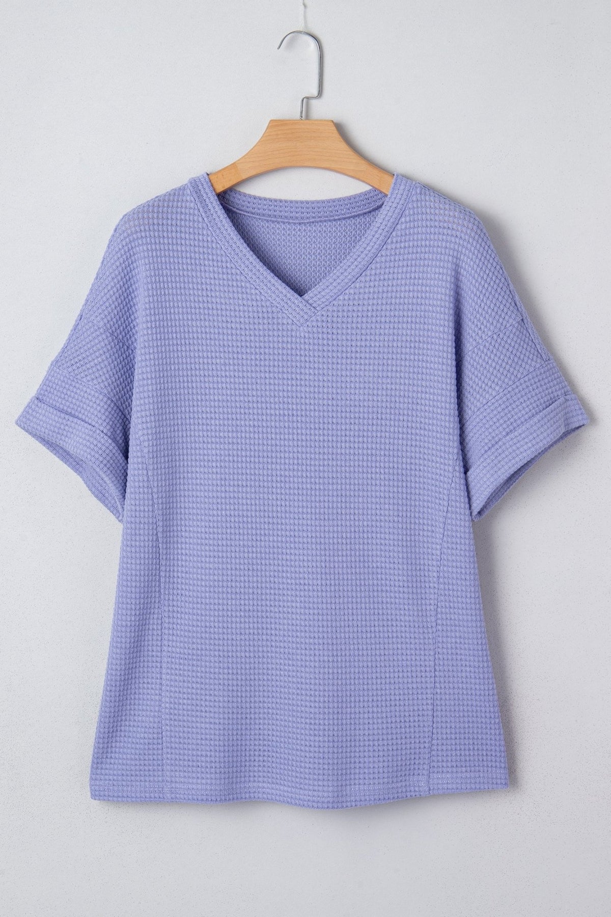 Solid Waffle Knit V-Neck Short Sleeve Top - Rooted & Reckless Co.