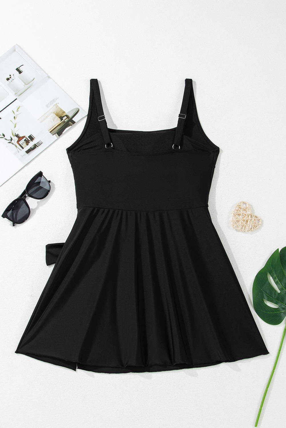 Solid Wrap Tie Waist Square Neck Swim Dress - Rooted & Reckless Co.