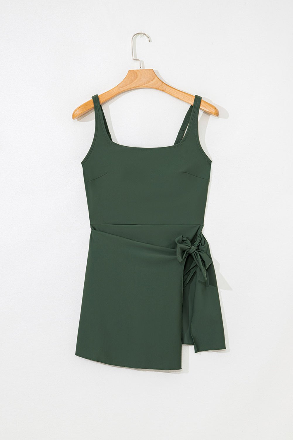 Solid Wrap Tie Waist Square Neck Swim Dress - Rooted & Reckless Co.