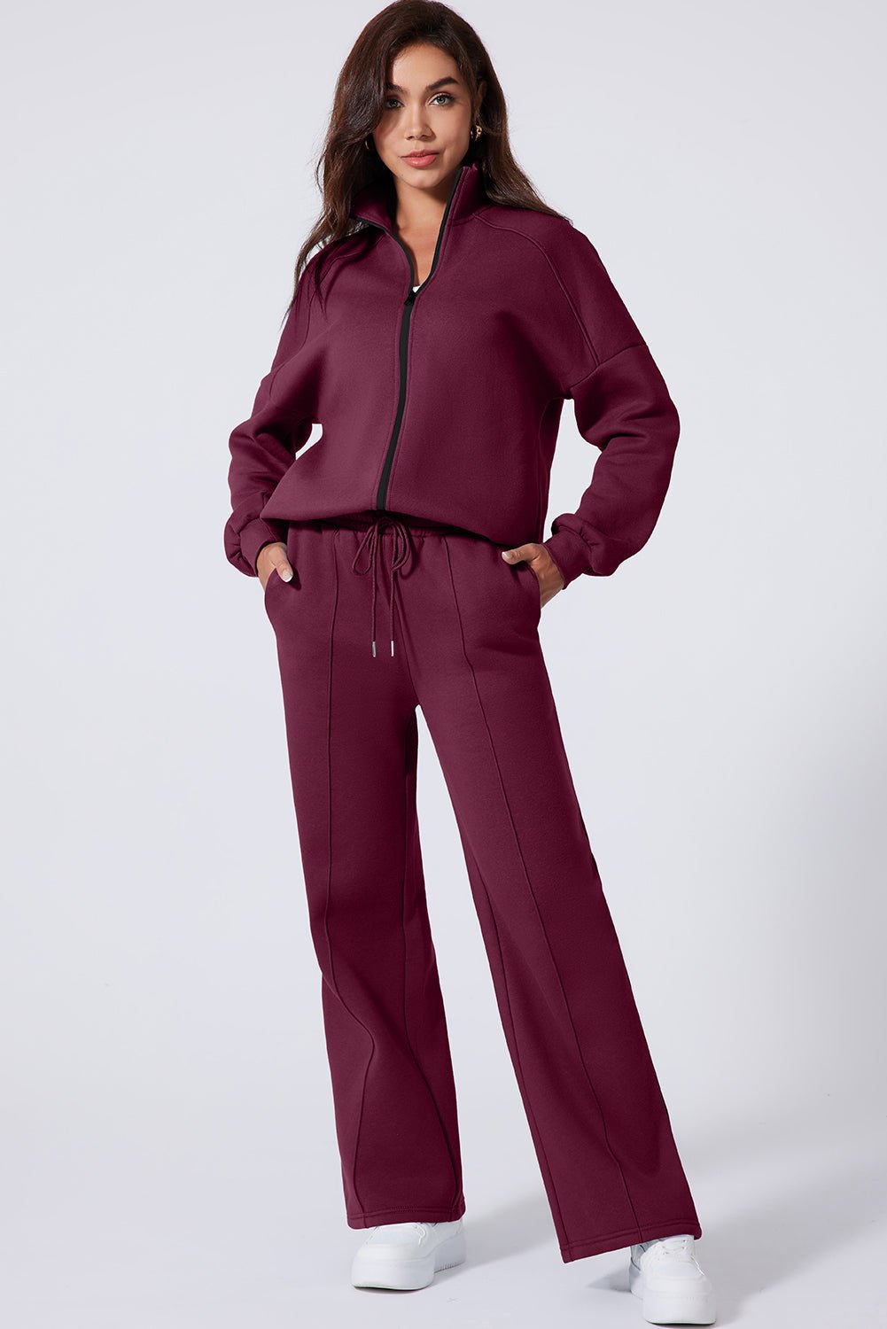 Solid Zip-Up Jacket and Drawstring Pants Set - Rooted & Reckless Co.