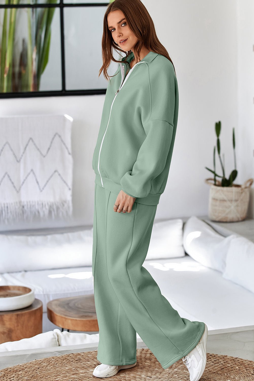 Solid Zip-Up Jacket and Drawstring Pants Set - Rooted & Reckless Co.