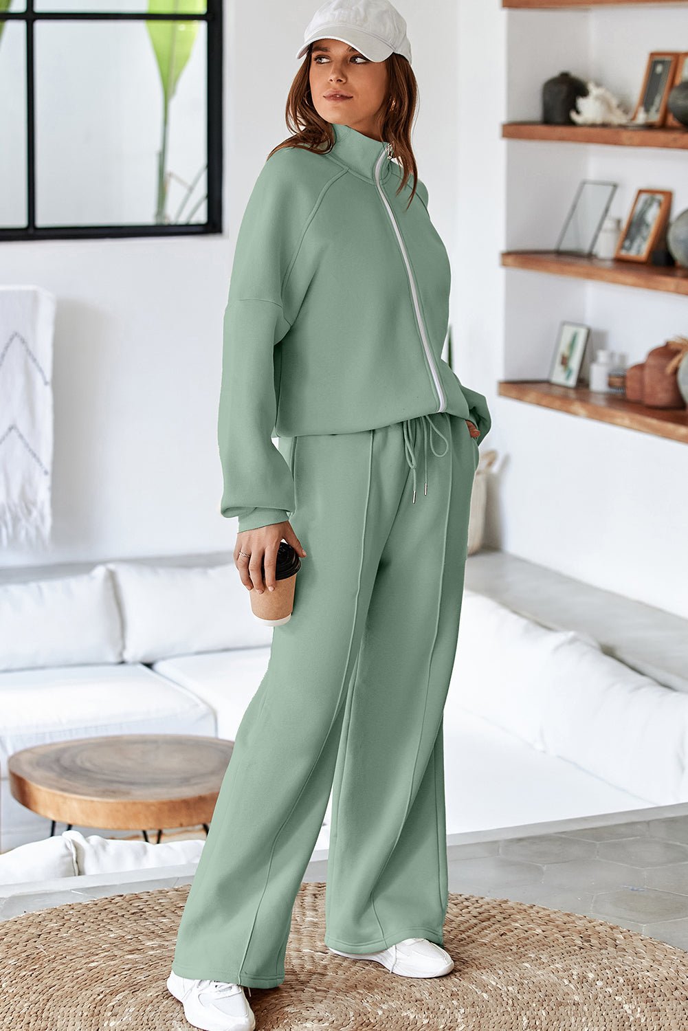 Solid Zip-Up Jacket and Drawstring Pants Set - Rooted & Reckless Co.