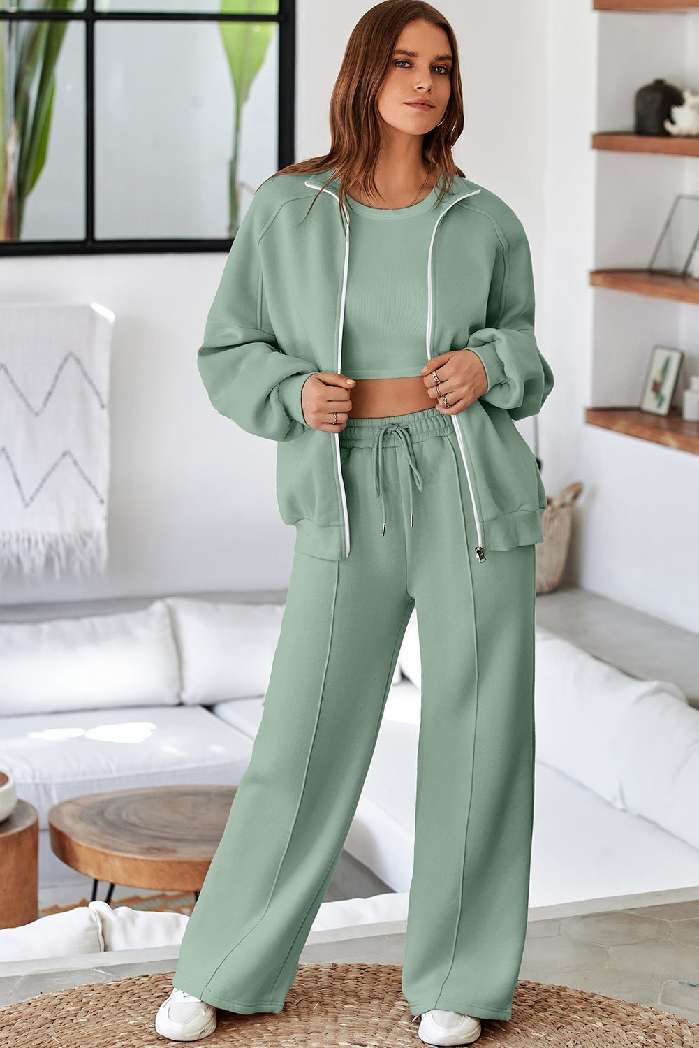 Solid Zip-Up Jacket and Drawstring Pants Set - Rooted & Reckless Co.