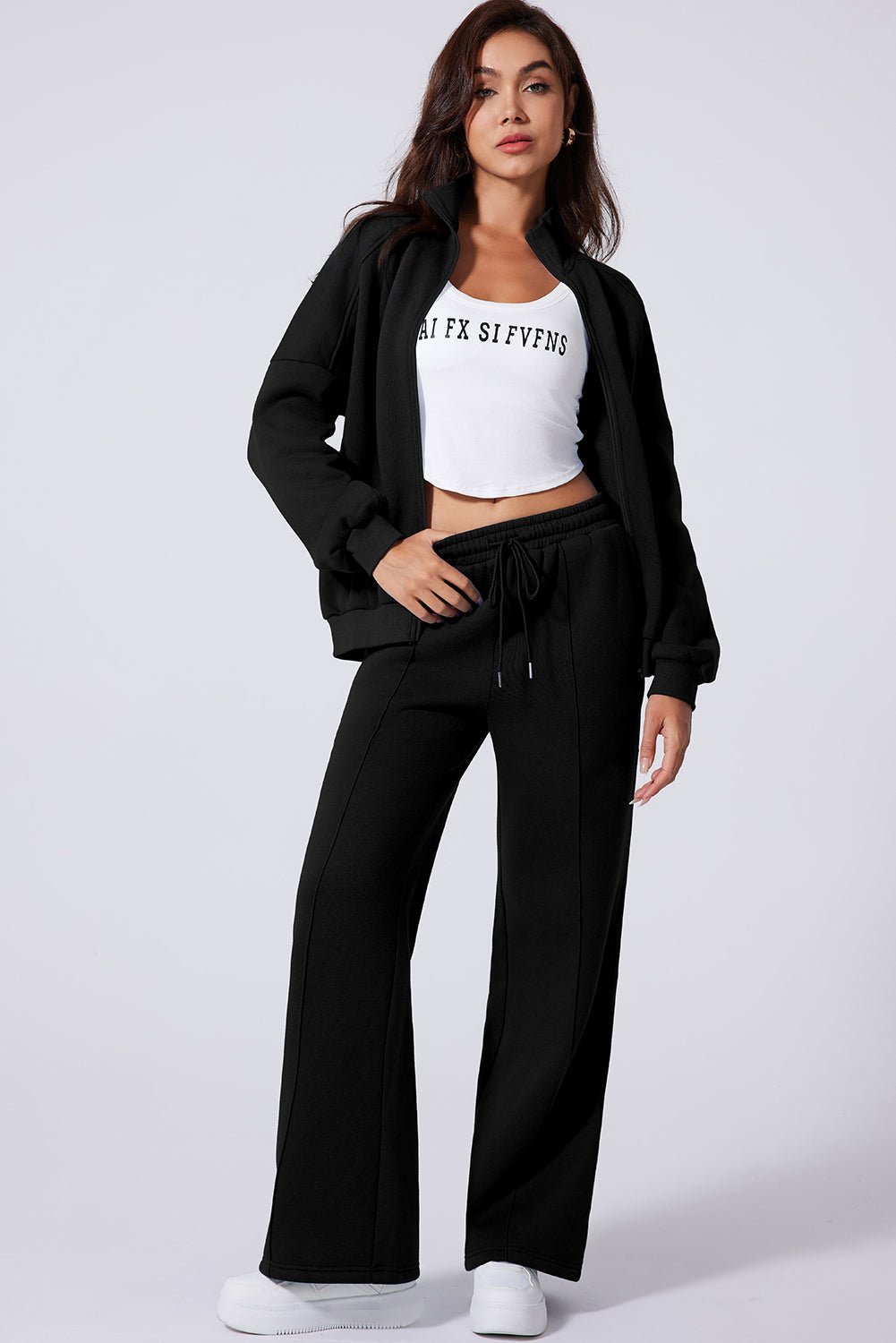Solid Zip-Up Jacket and Drawstring Pants Set - Rooted & Reckless Co.