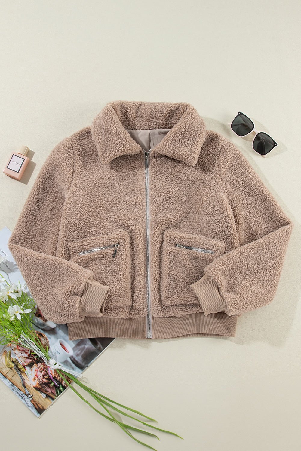 Solid Zip-Up Pocketed Fuzzy Jacket - Rooted & Reckless Co.