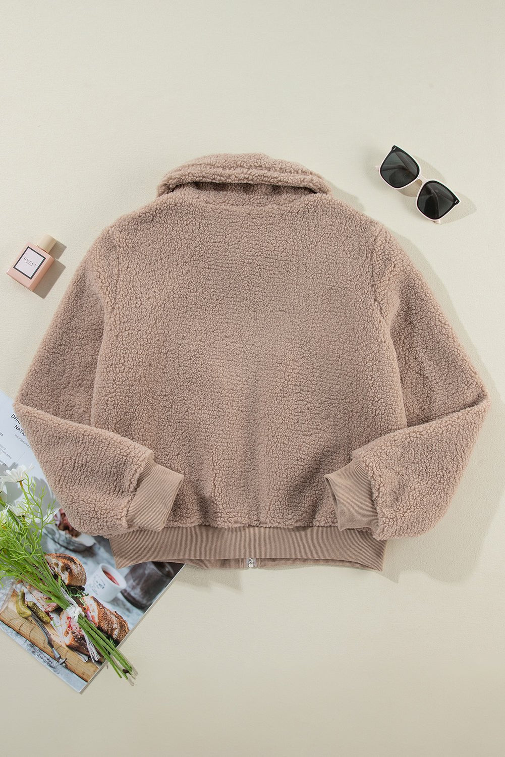 Solid Zip-Up Pocketed Fuzzy Jacket - Rooted & Reckless Co.