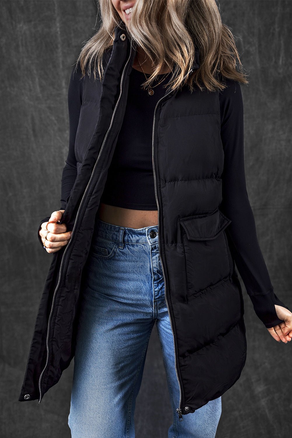 Solid Zip-Up Pocketed Puffer Vest - Rooted & Reckless Co.