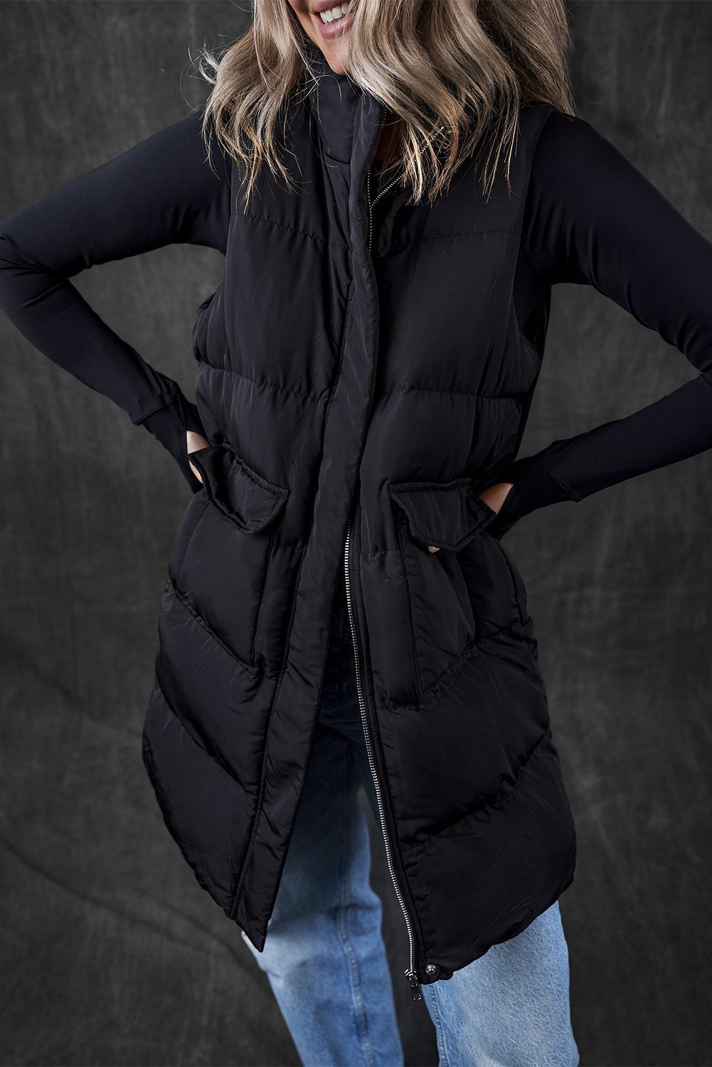 Solid Zip-Up Pocketed Puffer Vest - Rooted & Reckless Co.