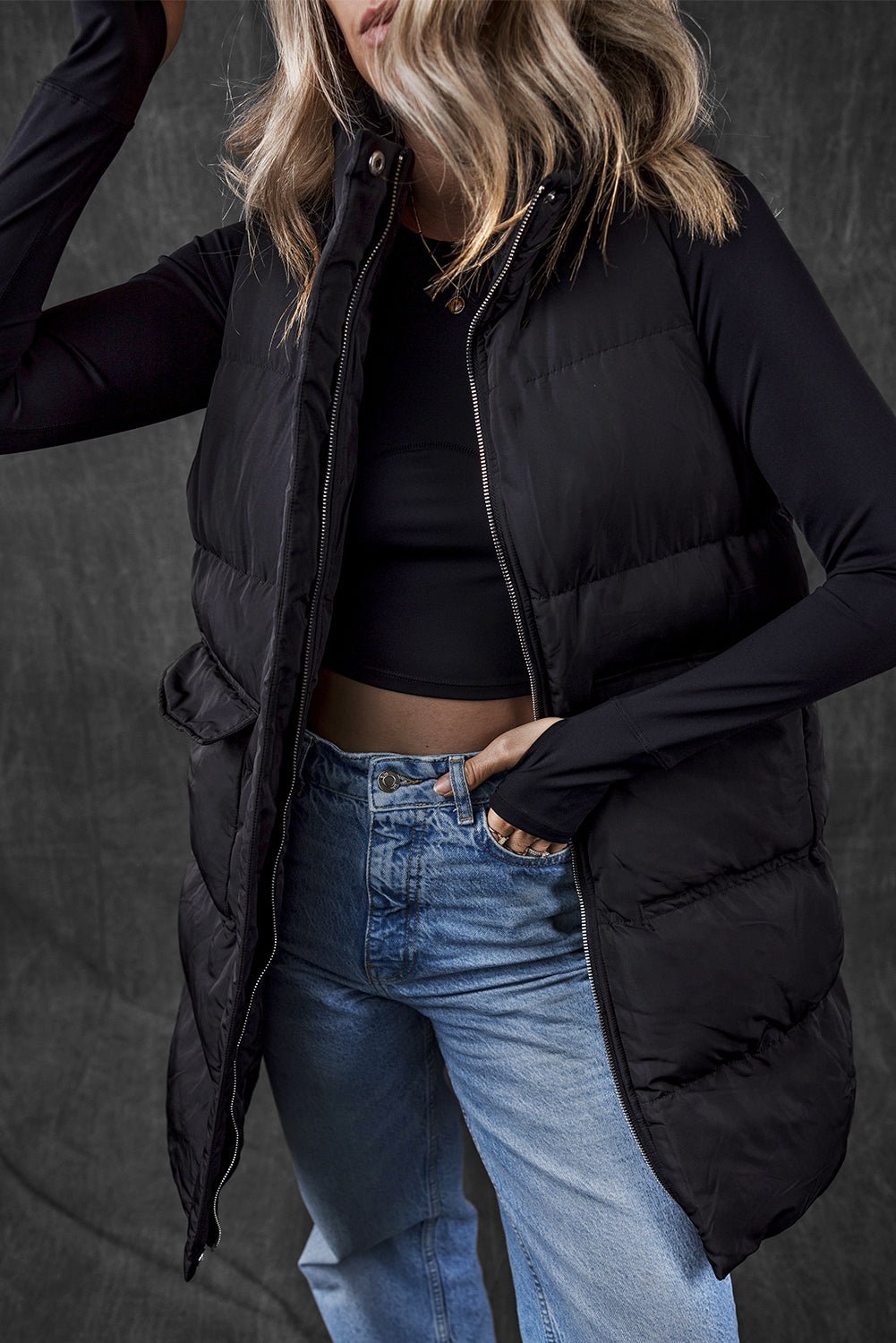 Solid Zip-Up Pocketed Puffer Vest - Rooted & Reckless Co.