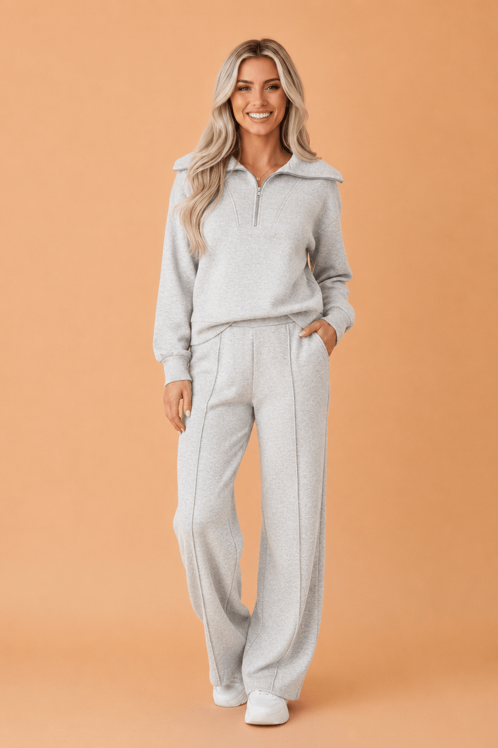 Solid Zip Up Sailor Collar Sweatshirt & Sweatpants Set - Rooted & Reckless Co.
