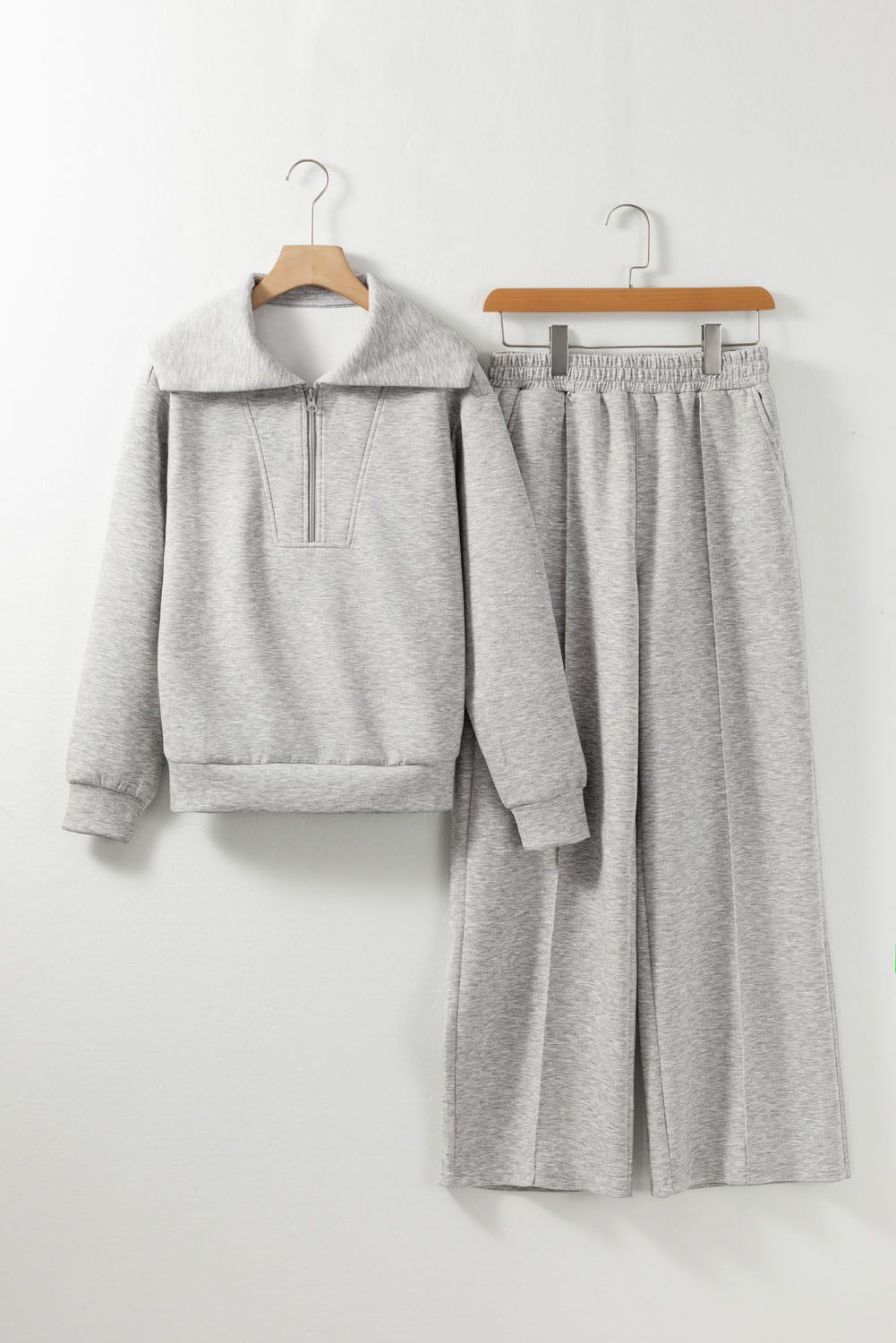 Solid Zip Up Sailor Collar Sweatshirt & Sweatpants Set - Rooted & Reckless Co.