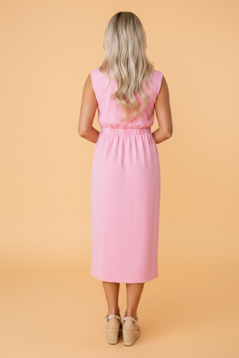 Solid Zip Up V-Neck Sleeveles Midi Dress - Rooted & Reckless Co.