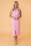 Solid Zip Up V-Neck Sleeveles Midi Dress - Rooted & Reckless Co.